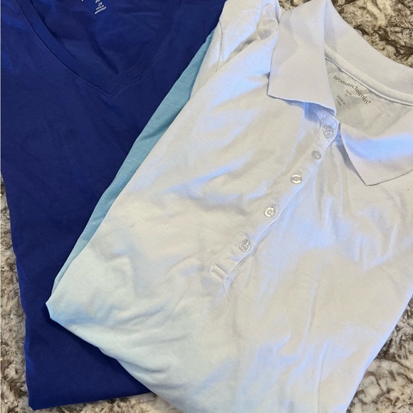 2 NEW Woman Within Womans Shirt 2X 26/28 Blue V Neck Short Sleeve Polo Ombre Lot - Picture 8 of 9